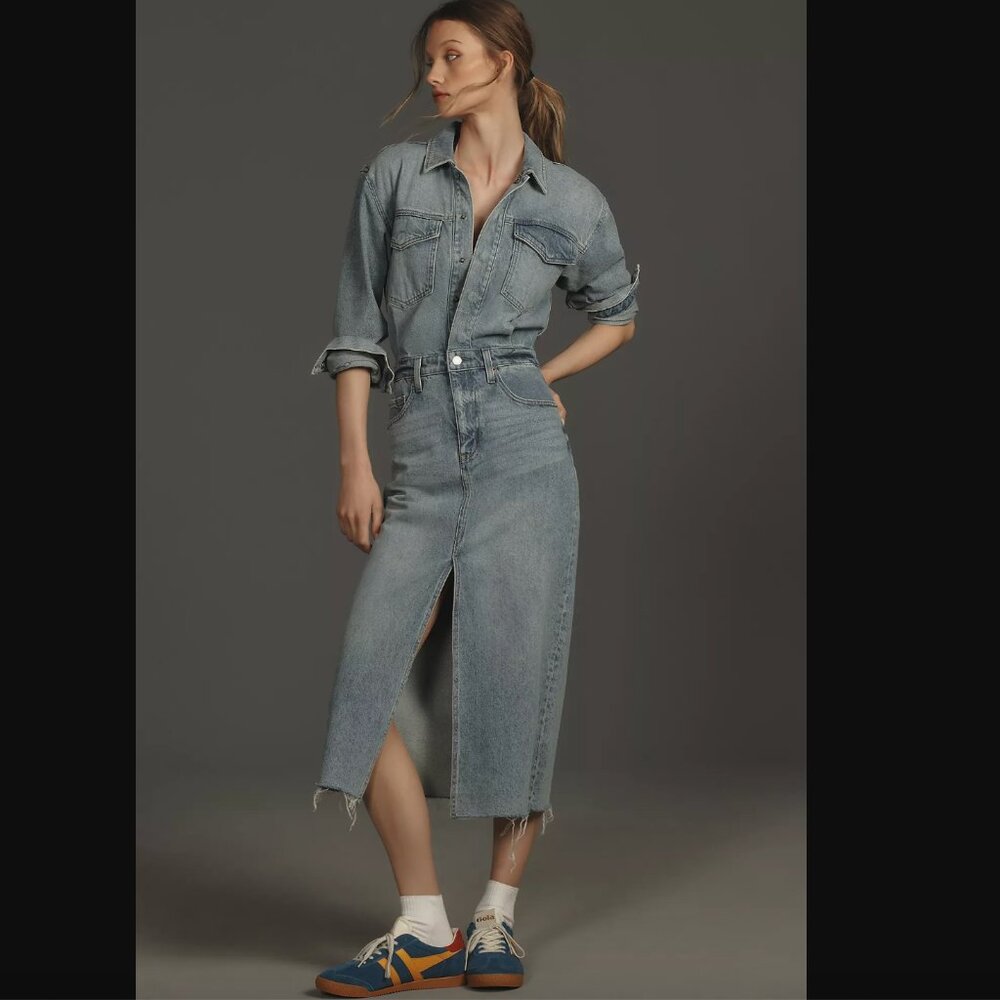pistola Light Blue Denim Long Sleeve Midi Shirt Dress